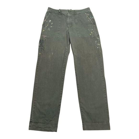 Raquel Allegra Pants - Raquel Allegra Army Green Paint Splatter Cotton Straight Leg Pants 1/Small